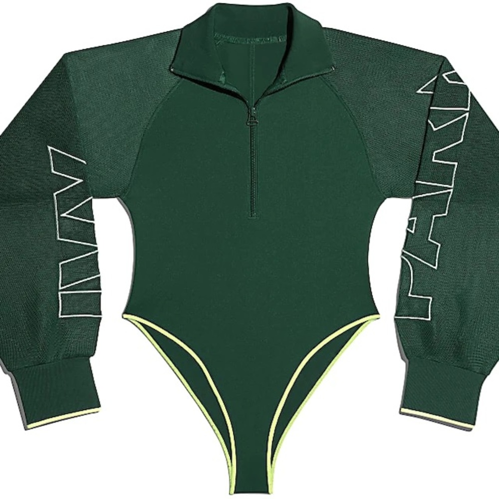 NWT Plus Size Mesh Sleeve Bodysuit In Dark Green, adidas x IVY PARK, Size 2XL